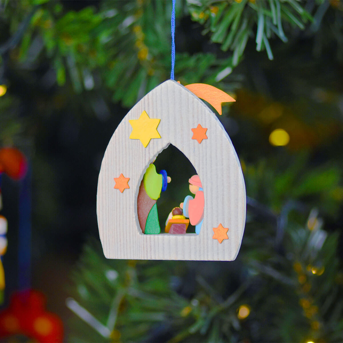Krippe Christgeburt als Baumschmuck mit Balthasar