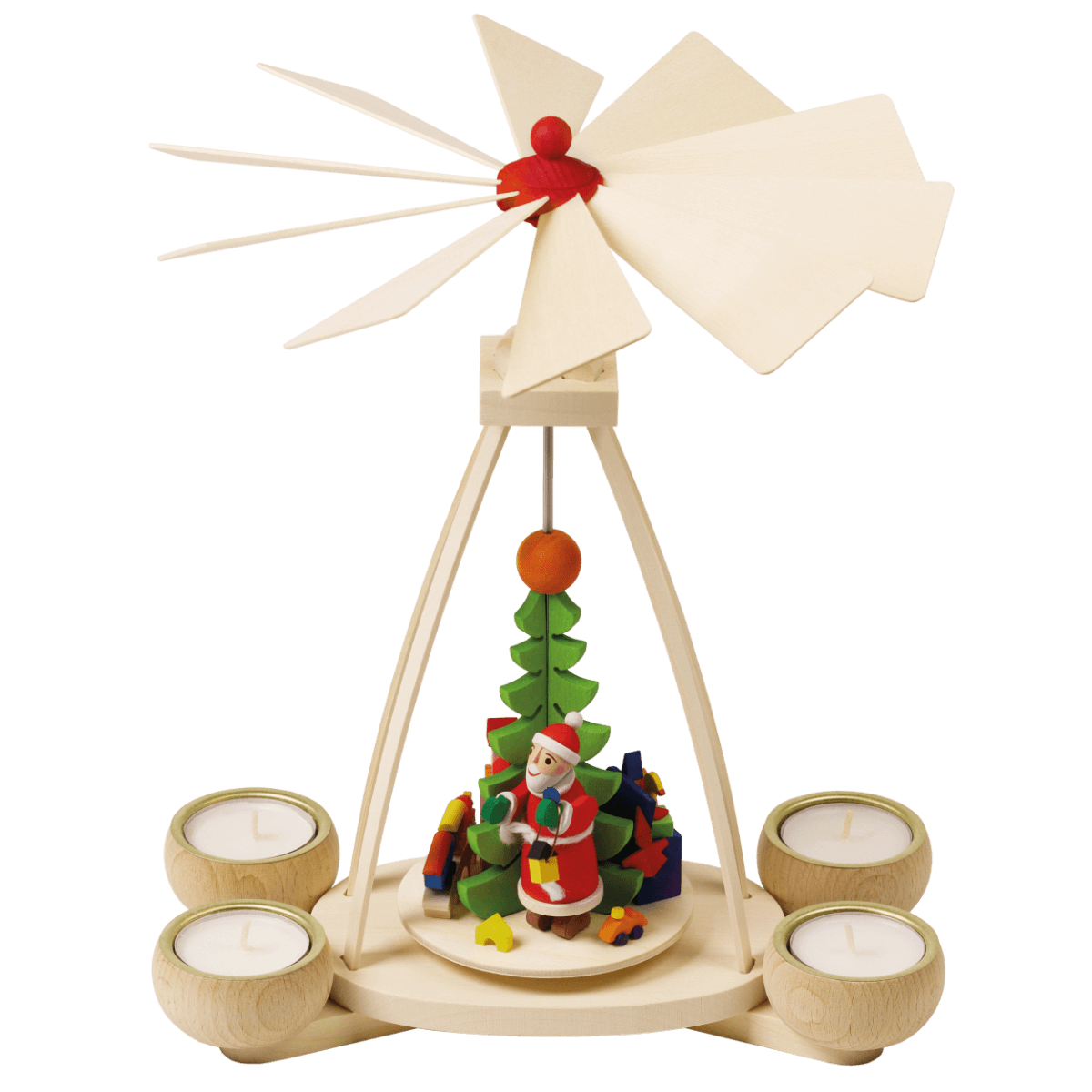 Teelichtpyramide Weihnachtsmann, natur