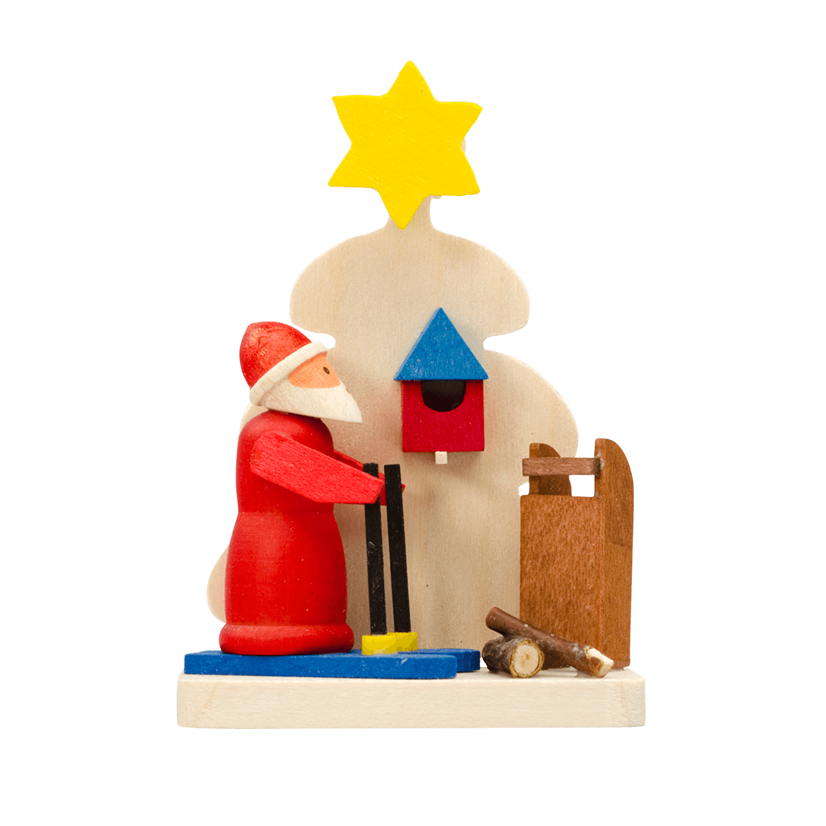 Baum-Weihnachtsmann als Baumschmuck - mit Schneeschuhen -