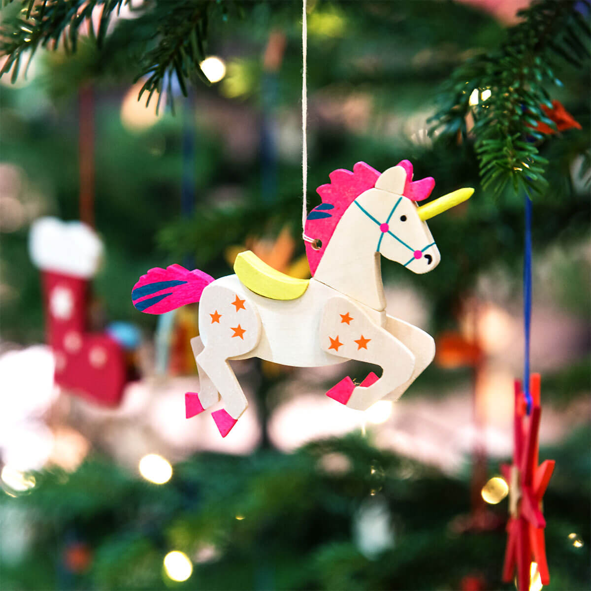 Neon-Einhorn als Baumschmuck gelb & pink